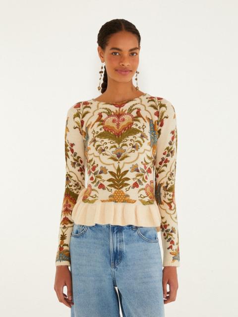 FARM RIO Cream Majestic Hearts Knit Top