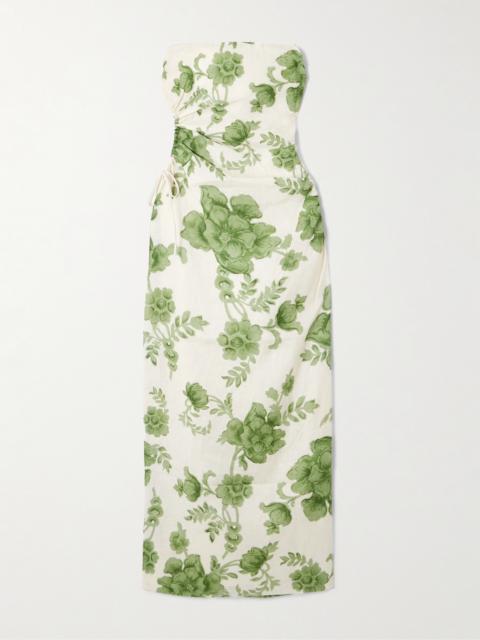SIR. Gardella Strapless Cutout Floral-print Linen Midi Dress