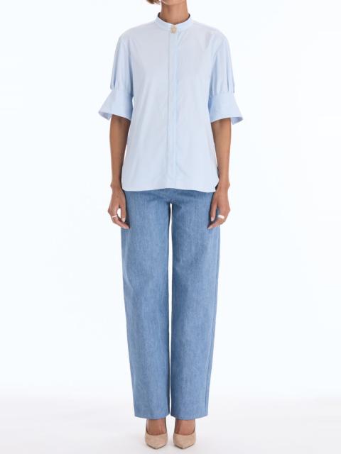 Oscar de la Renta Short Sleeve Poplin Sateen Blouse