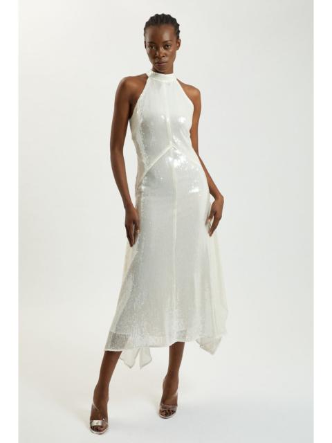 KAREN MILLEN Sequin Halter Neck Hanky Hem Maxi Dress