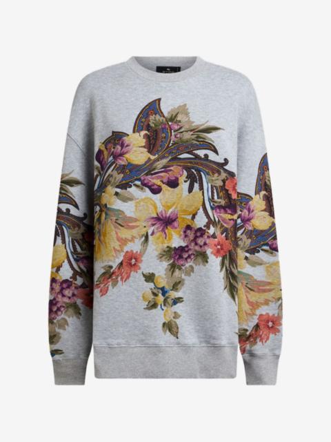 Etro cotton sweatshirt with placed Paisley and flower print