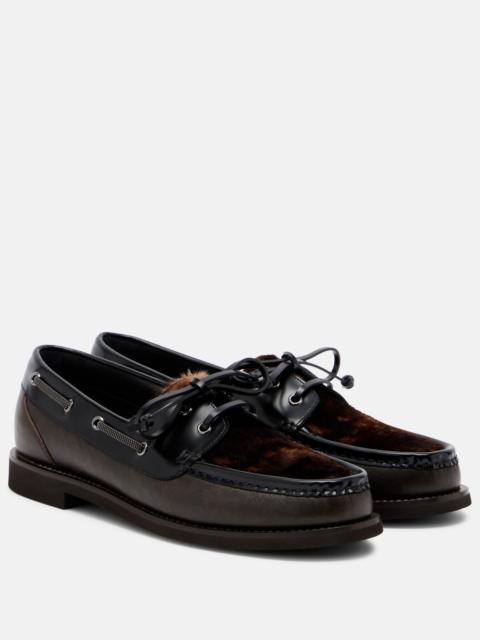 Brunello Cucinelli Monili calf hair-trimmed leather boat shoes