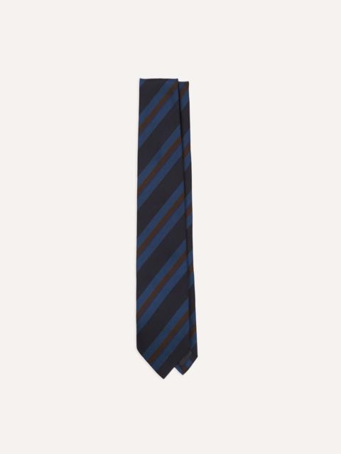 Drake's Navy and Brown Stripe Mogador Wool Cotton Tipped Tie