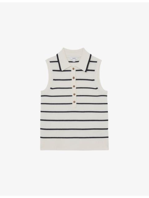 REISS Sarah Stripe-Print Wool and Cashmere Polo Vest