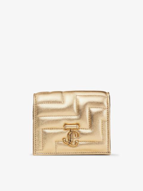 JIMMY CHOO Hanne
Gold Quilted Metallic Nappa Leather Wallet with Light Gold JC Emblem