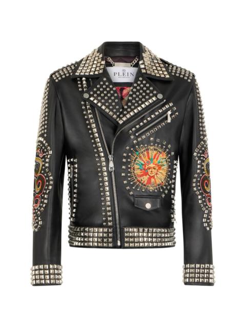 PHILIPP PLEIN studded embroidered leather jacket
