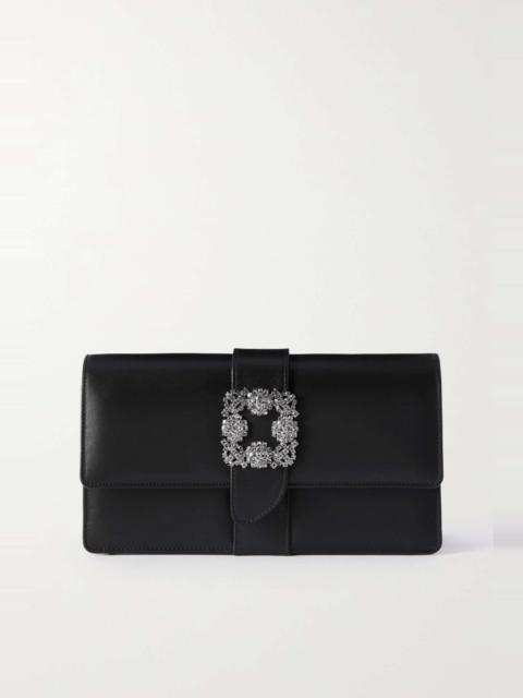 Capri crystal-embellished leather clutch