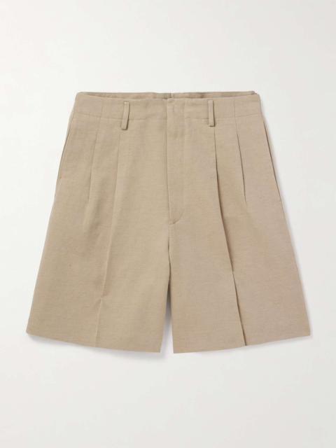 Joetsu Wide-Leg Pleated Cotton and Linen-Blend Twill Shorts