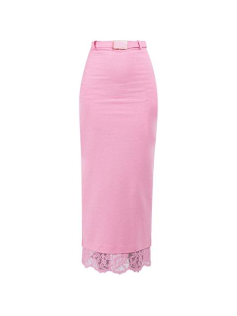 ROWEN ROSE lace-contrast midi skirt