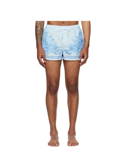 VERSACE Blue Barocco Medusa Print Swim Shorts