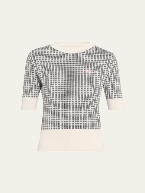 Marni Check Knit Short-Sleeve Crewneck Sweater