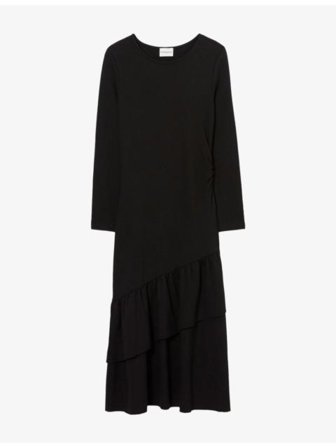 Claudie Pierlot Ruffled Long-Sleeve Stretch-Knit Midi Dress