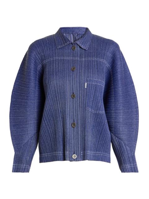 Pleats Please Issey Miyake Women's Denim-Look Plissé Jacket - Navy