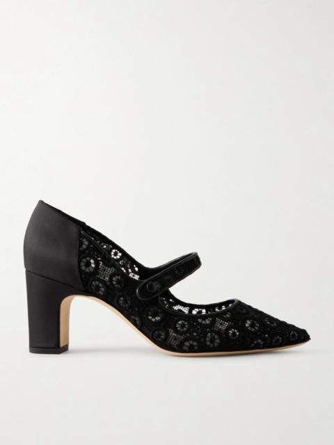 Manolo Blahnik Campariba Satin-trimmed Lace Mary Jane Pumps