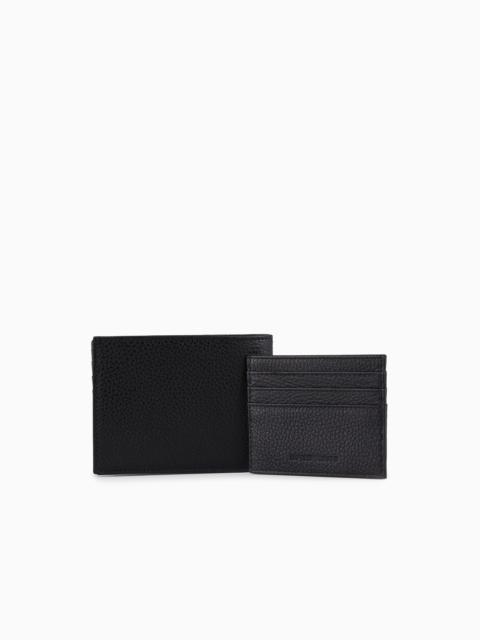 EMPORIO ARMANI Gift box with wallet and card holder in tumbled leather