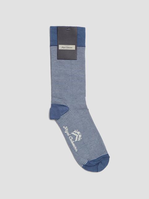 Nigel Cabourn Cotton Stripe Socks in Grey/Ecru