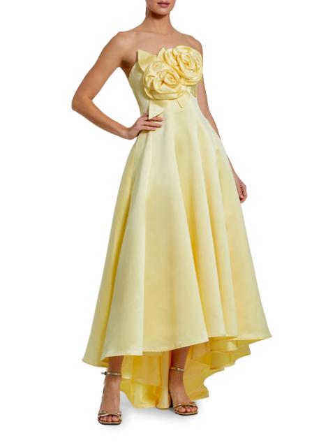 MAC DUGGAL Women's 3D Floral Appliqué Satin A-Line Gown - Buttercup