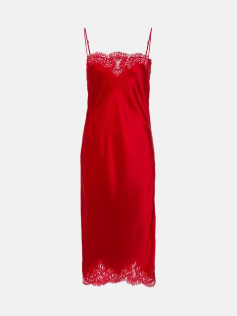 Lace-trimmed satin slip dress