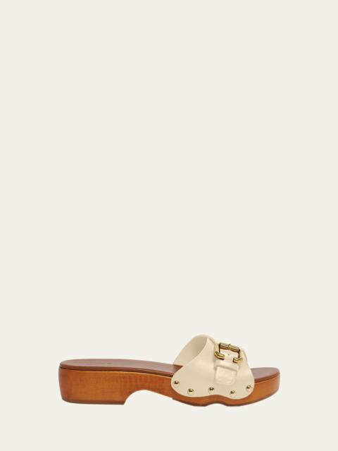 Chloé Jeannette Leather Buckle Clog Sandals