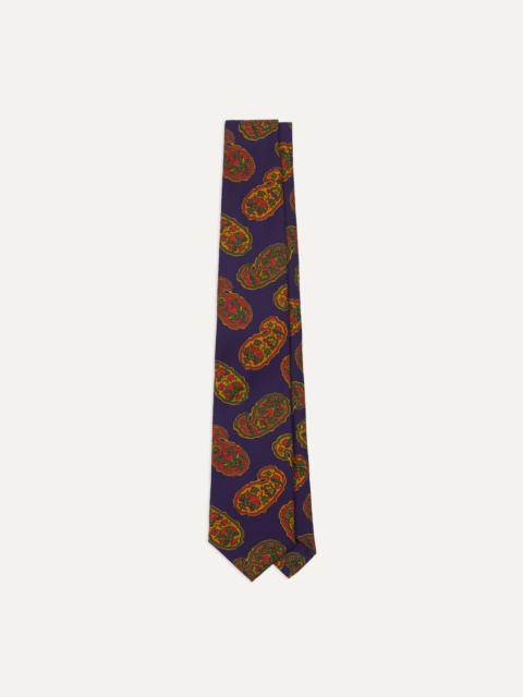 Drake's Purple Large Paisley Print Silk Self Tipped Tie