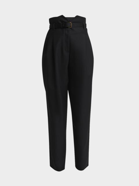 Jaeden Pleated Straight-Leg Tux Wool Trousers With Belt