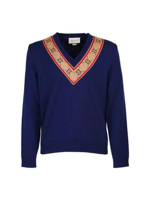 GUCCI Gucci GG V-neck Wool Sweater 'Blue' 577089-XKAUO-4912