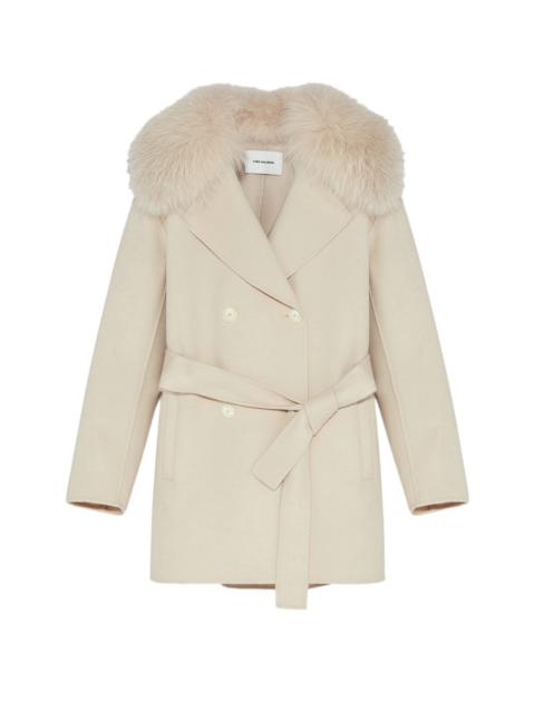 Cashmere peacoat-style jacket with fox fur collar