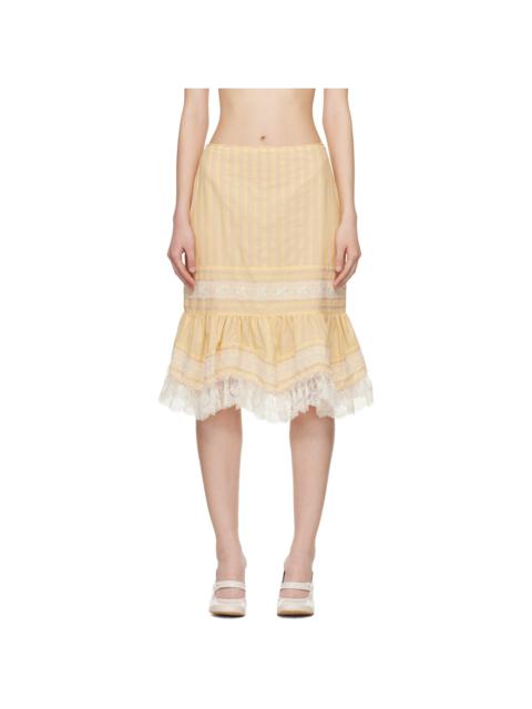 ANNA SUI Yellow Ruffle Lace Midi Skirt
