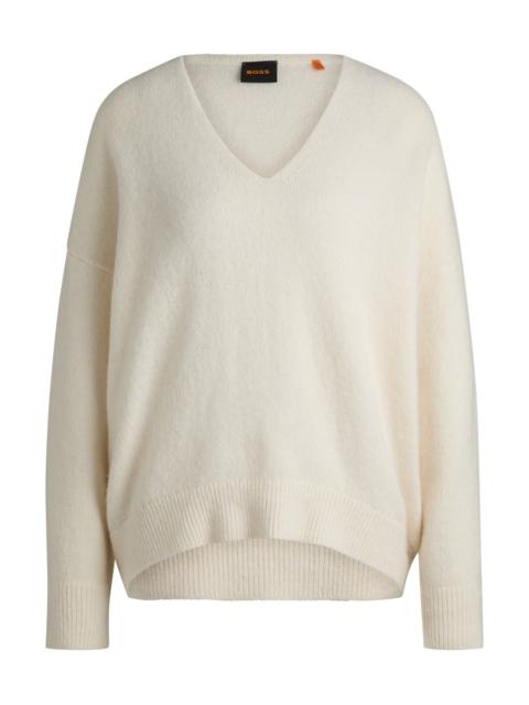 BOSS WOOL-BLEND RELAXED-FT SWEATER WITH V NECKLINE