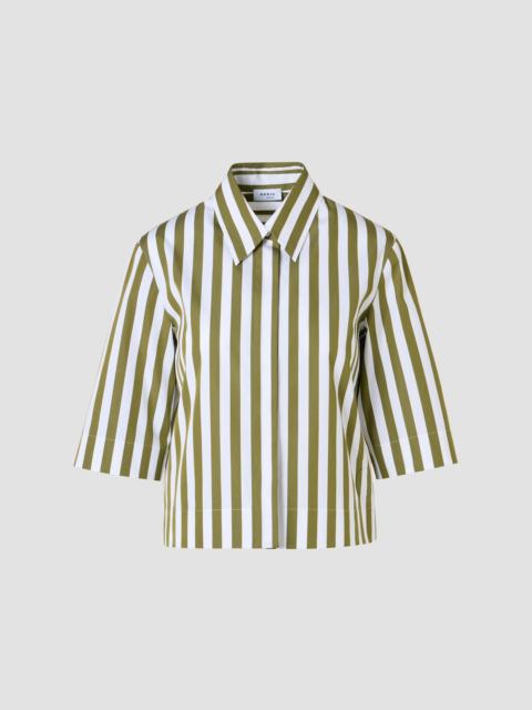 AKRIS Women's Kodak Striped Cotton Boxy Blouse - Green Tea Cream