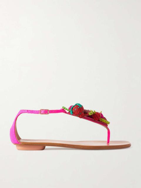 Strawberry Punch embellished woven raffia sandals