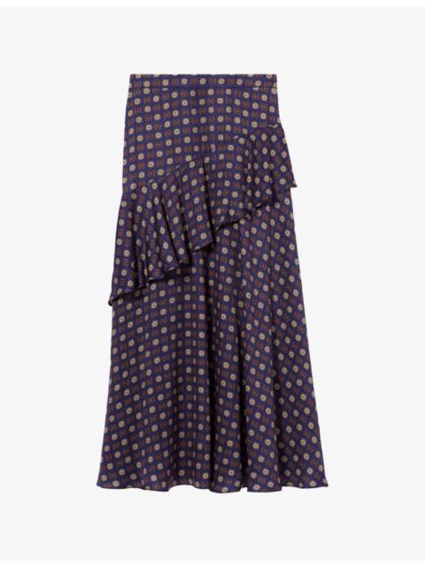 Claudie Pierlot Abstract-Print High-Rise Woven Maxi Skirt