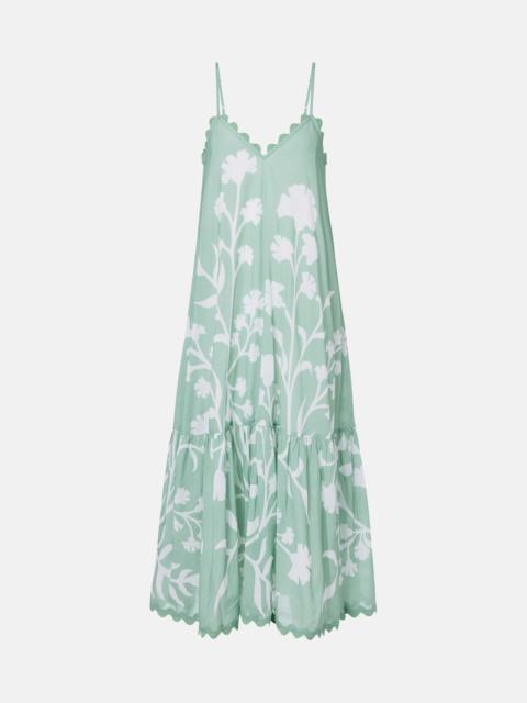 juliet dunn Floral scalloped cotton midi dress