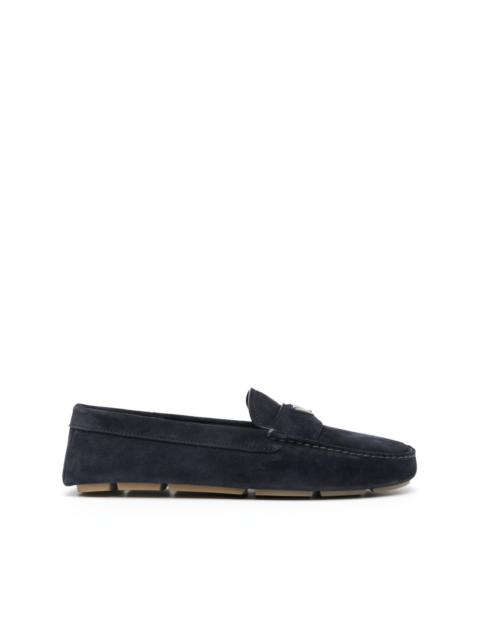 Prada enamel-triangle-logo suede loafers