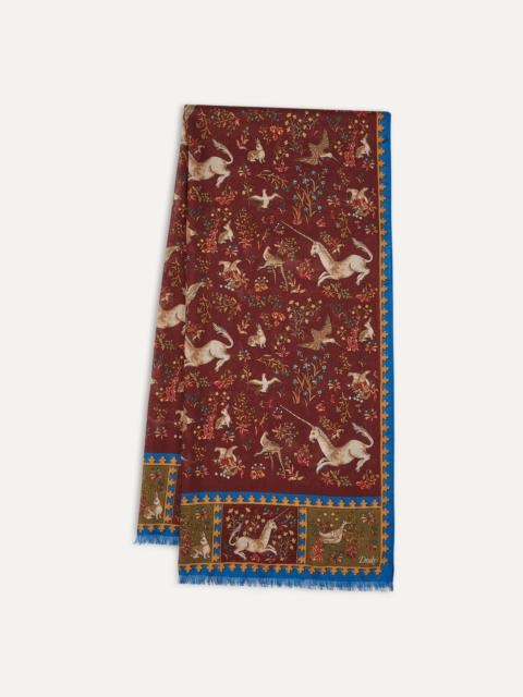 Drake's Burgundy Unicorn Print Wool-Silk Scarf