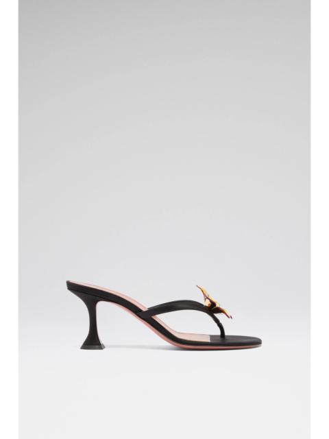 Amina Muaddi VITTORIA THONG SLIPPER 70 BLACK SATIN AND ENAMEL FLOWER