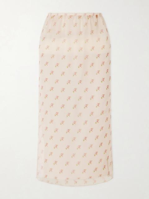 KHAITE Sydni Floral-print Silk-organza Midi Skirt