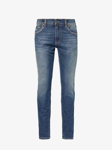 Brand-plaque slim-leg regular-fit stretch-denim jeans