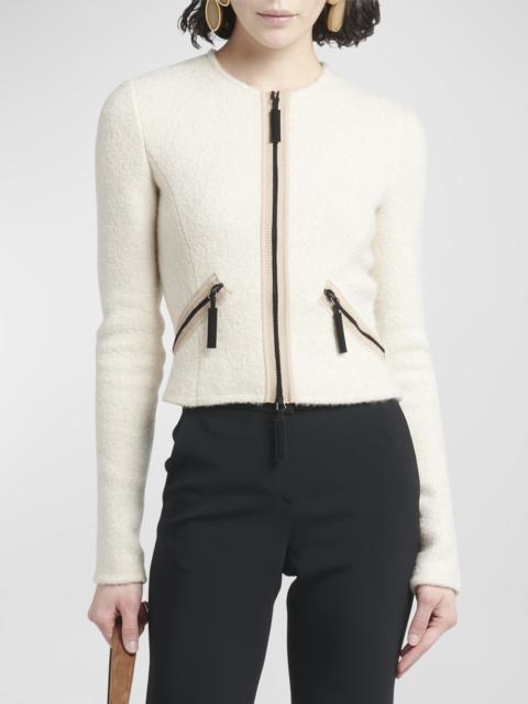 GIORGIO ARMANI Contrast Grosgrain Zip-Front Cashmere Silk Jacket