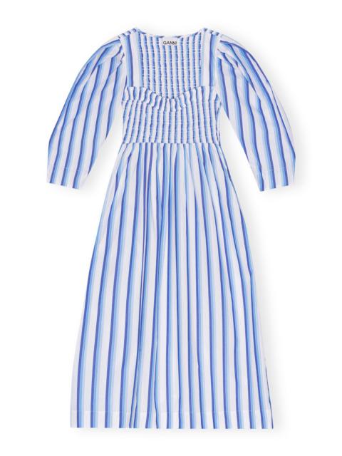 GANNI BLUE STRIPED COTTON SMOCK LONG DRESS