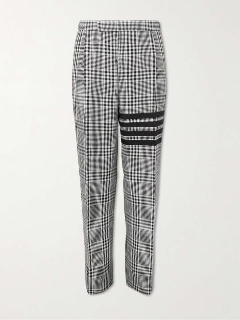 Straight-Leg Pleated Checked Wool-Trimmed Linen Trousers