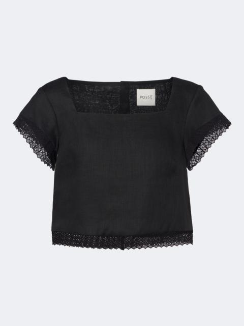 POSSE Alfie cropped embroidered linen top