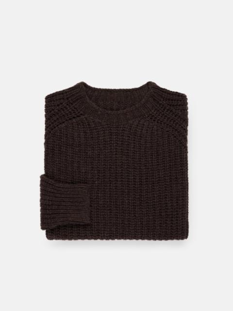 J. PRESS MADE-IN-SCOTLAND DARK BROWN LAMBSWOOL SHAKER STITCH CREW NECK SWEATER