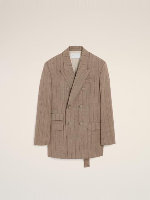 AMI Paris BROWN DOUBLE BREASTED STRIPED WOOL BLAZER
