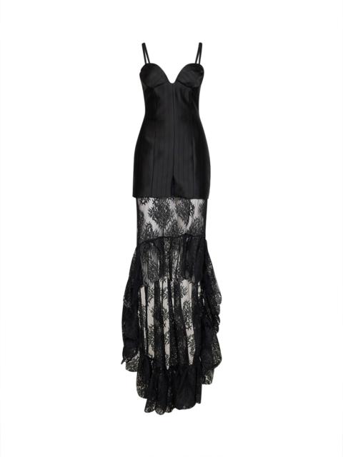 GIUSEPPE DI MORABITO Black striped satin jacquard bustier dress with lace skirt