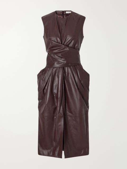 Altuzarra Tippi Gathered Tie-detailed Leather Midi Dress