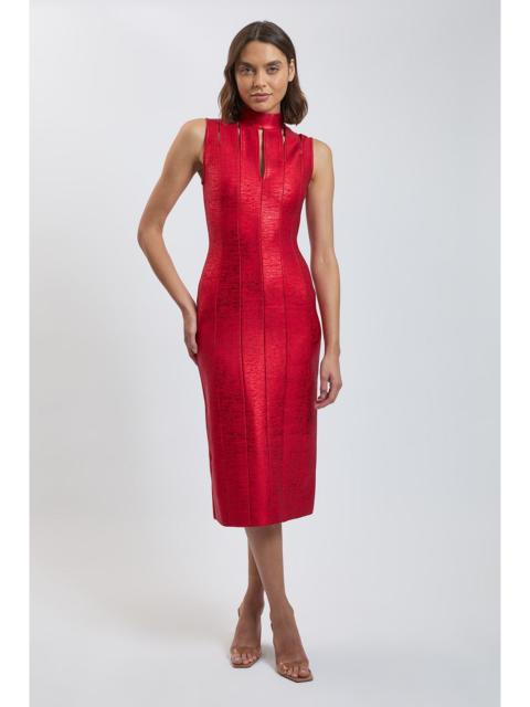 KAREN MILLEN Foil Bandage Figure Form Cut-Out Midi Dress