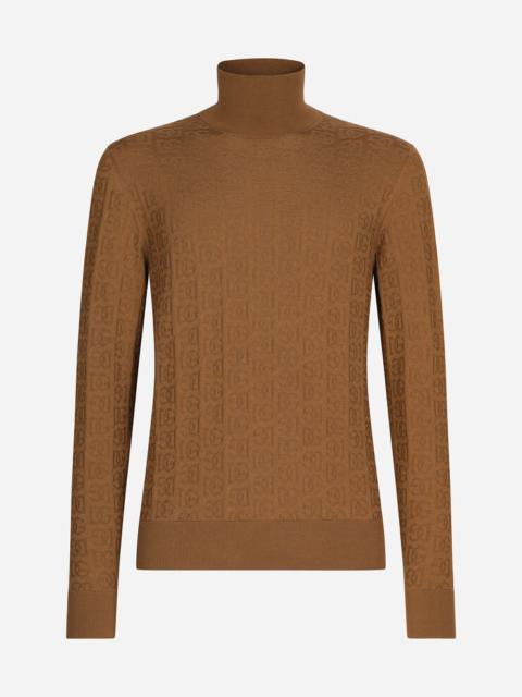 Dolce & Gabbana Silk jacquard turtleneck sweater with DG logo