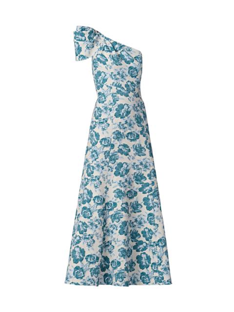 Shoshanna Women's Lolla Jacquard One-Shoulder Tea-Length Dress - Ivory Blue Multi