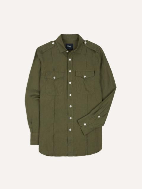 Drake's Khaki Linen Pintuck Military Shirt